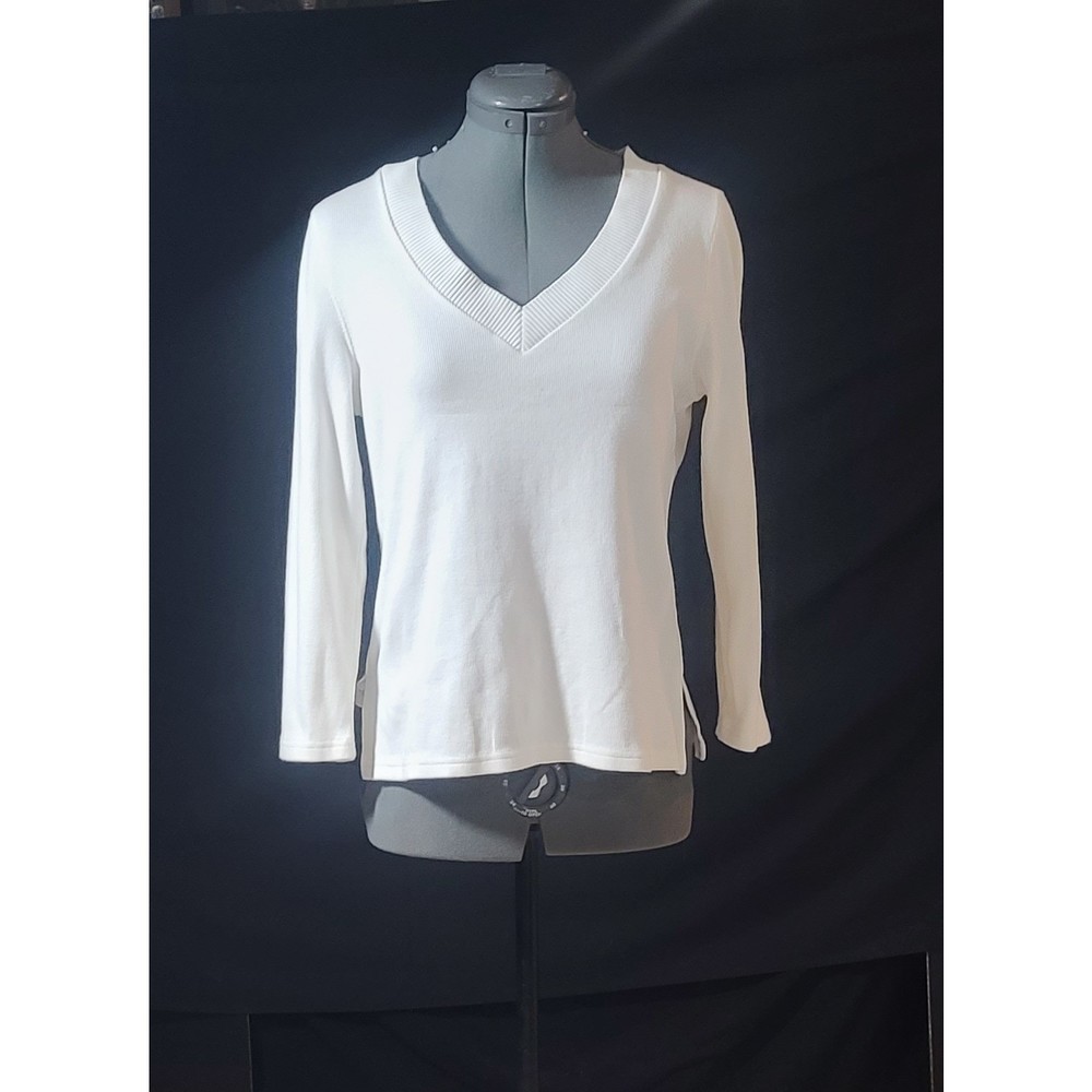 White V-Neck Sweater By Rafaella Size Small